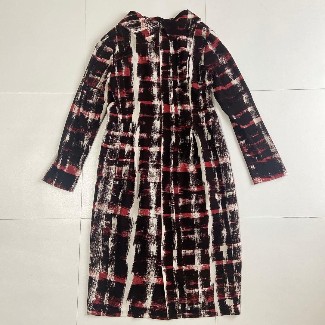 美品 HIROKOKOSHINO ブラシペイント チェック タック ワンピース
