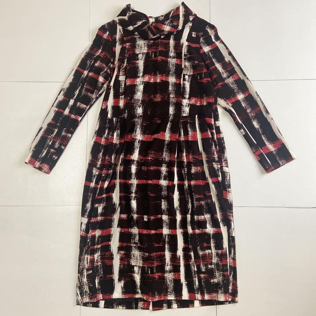 美品 HIROKOKOSHINO ブラシペイント チェック タック ワンピース