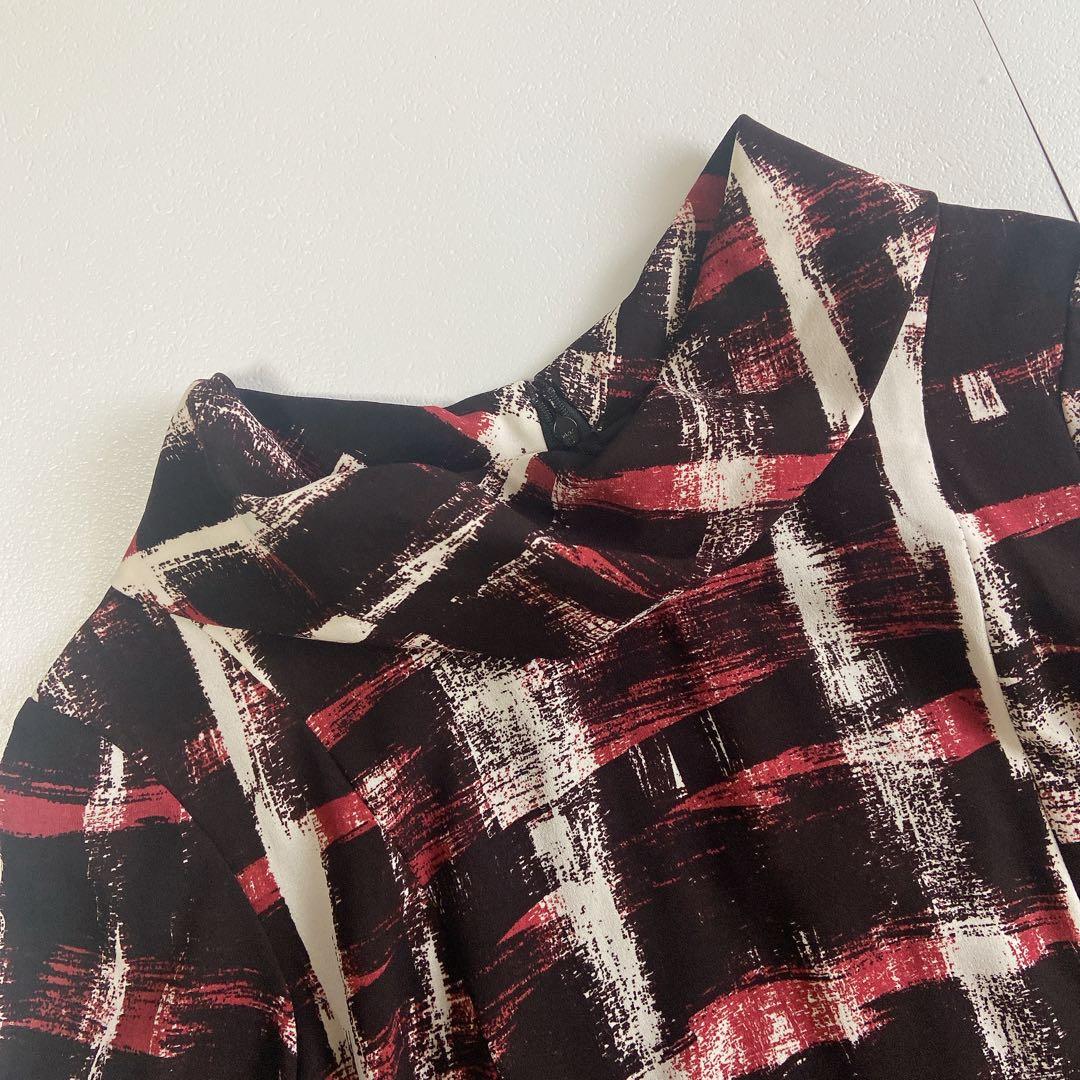 美品 HIROKOKOSHINO ブラシペイント チェック タック ワンピース