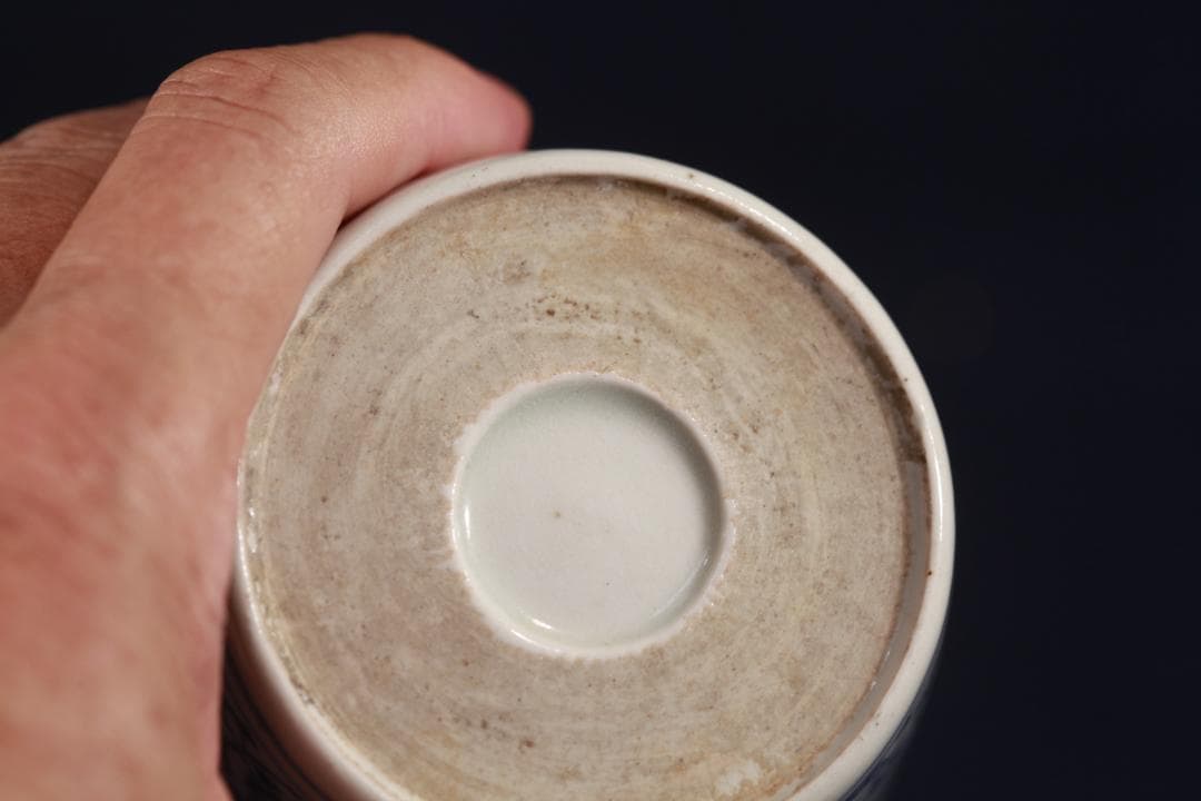 238　古伊万里大振染付松竹梅花唐草図蕎麦猪口　無傷　幕末