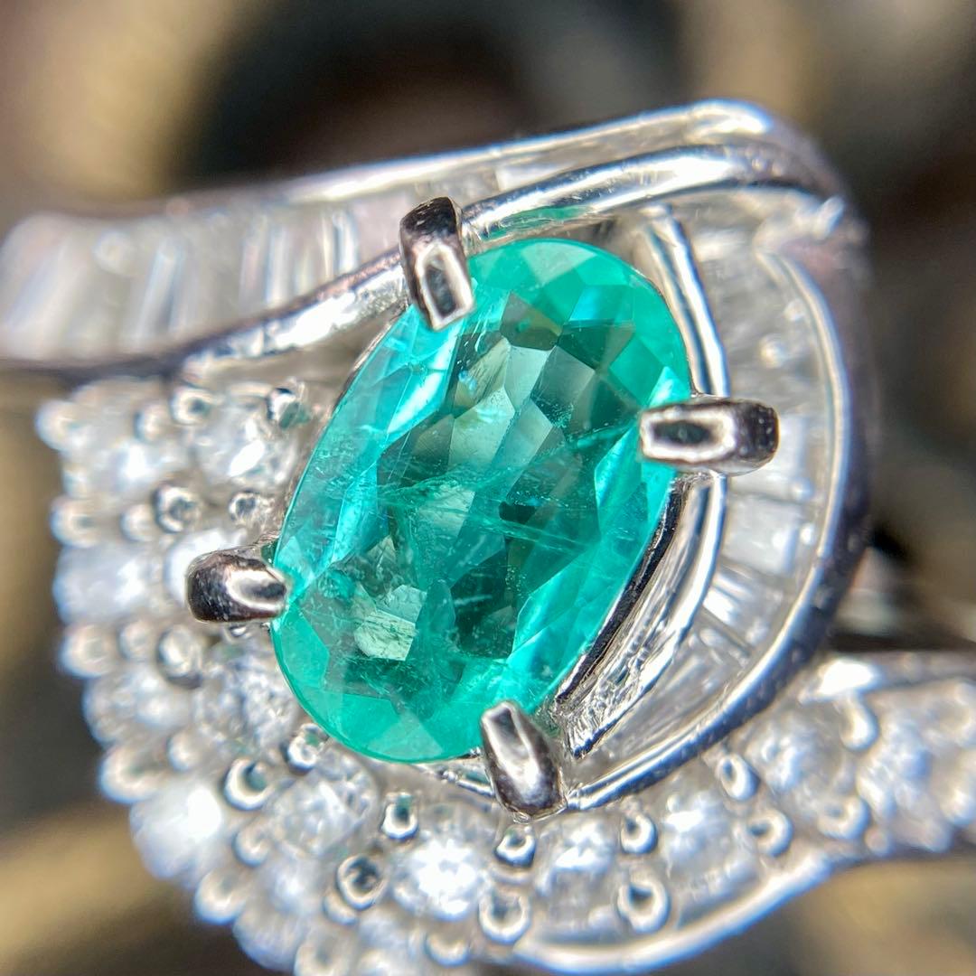 天然 パライバトルマリン￼ ダイヤモンド 計0.957ct PT 中宝研ブラジル