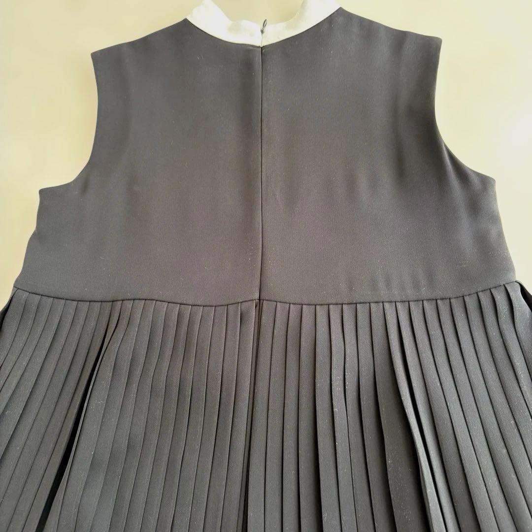 美品！CELFORD ノースリーブプリーツロングワンピース 黒/白