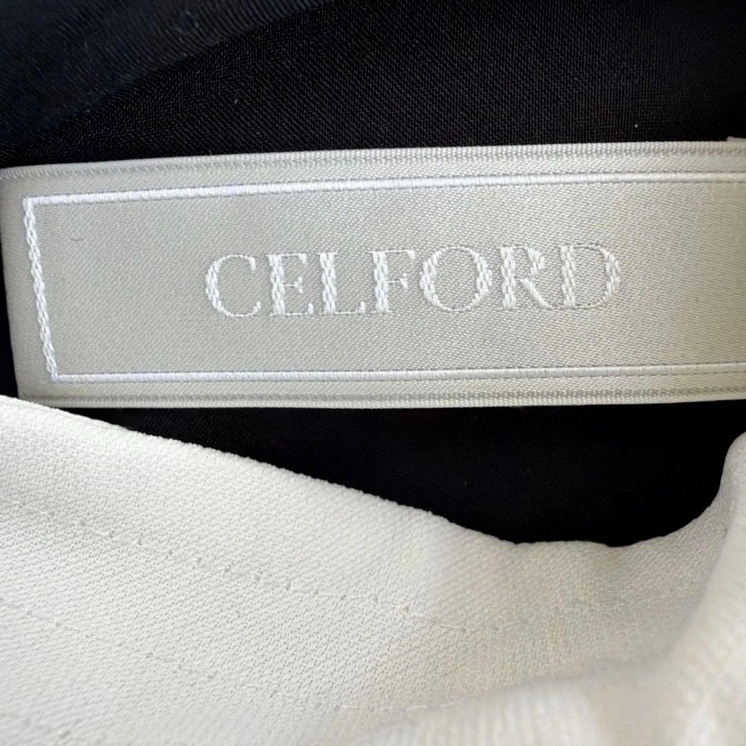美品！CELFORD ノースリーブプリーツロングワンピース 黒/白