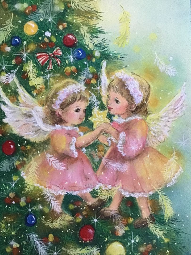 xmas angel パステル画　絵画アート原画