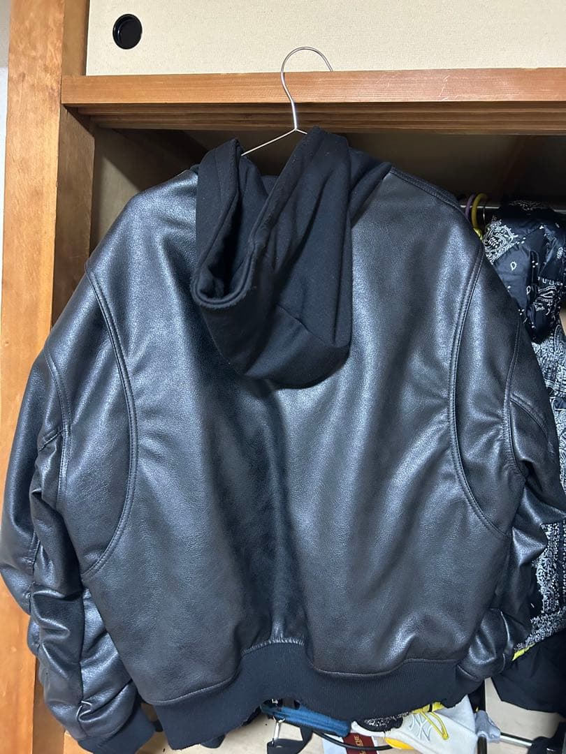 ZARA ブラック フード付きレザージャケット L