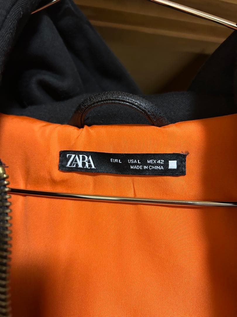 ZARA ブラック フード付きレザージャケット L