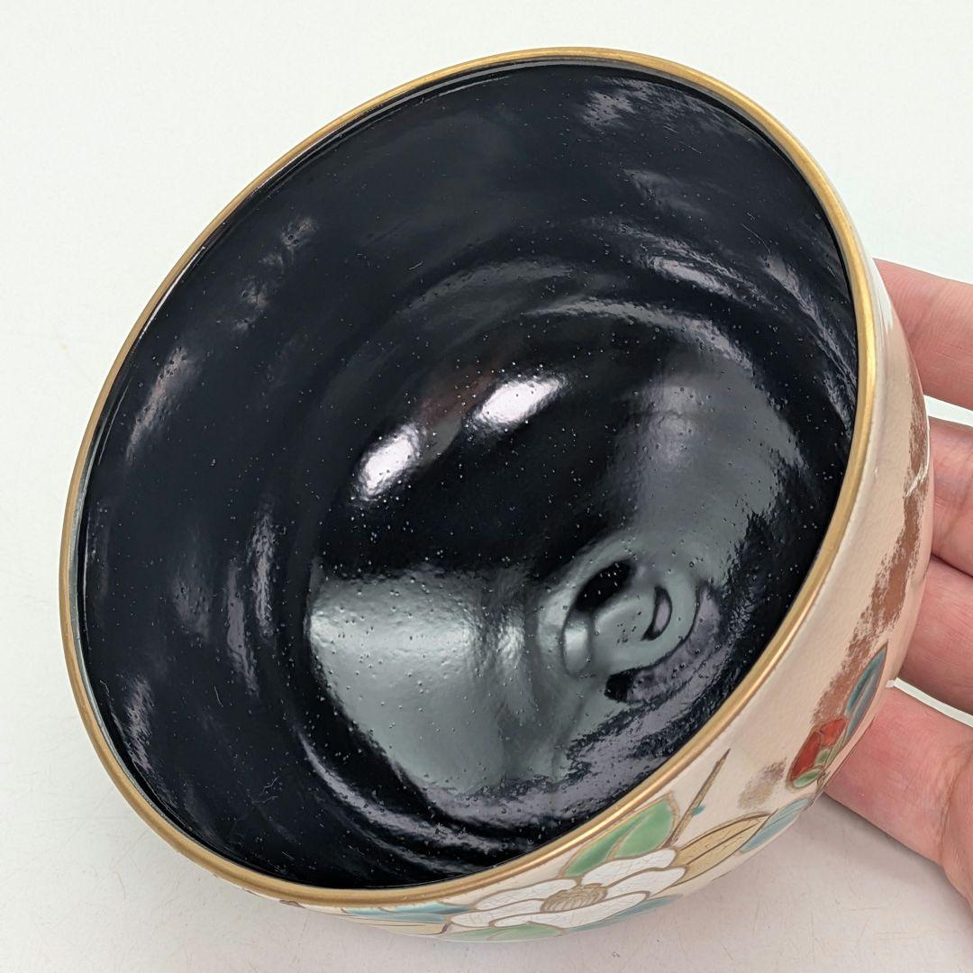 手塚景雲 京焼 色絵椿茶盌 共箱合布 清水焼 抹茶碗 抹茶茶碗 茶道具 茶器