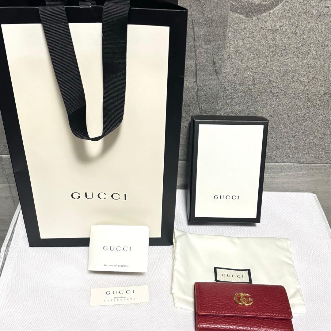 GUCCI キーケース レザー 赤 ゴールド金具 箱付き