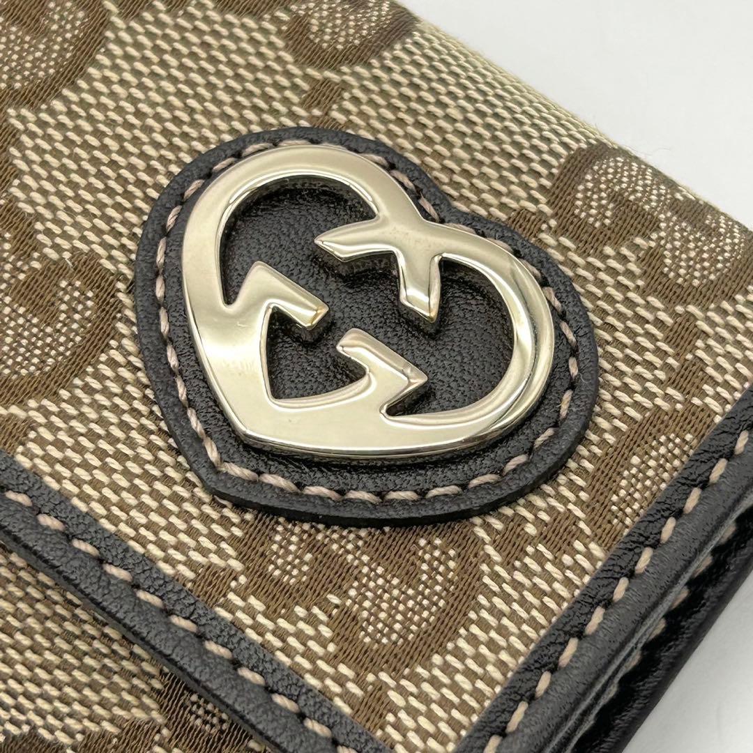 GUCCI キーケース GGキャンバス レザー ハート インターロッキング