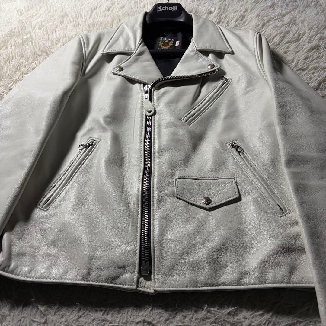 灰*二様 美品/希少カラー■schott ライダースジャケット 228US ホワ