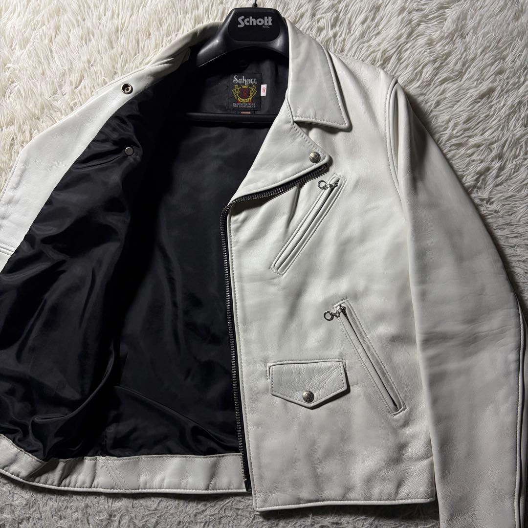 灰*二様 美品/希少カラー■schott ライダースジャケット 228US ホワ