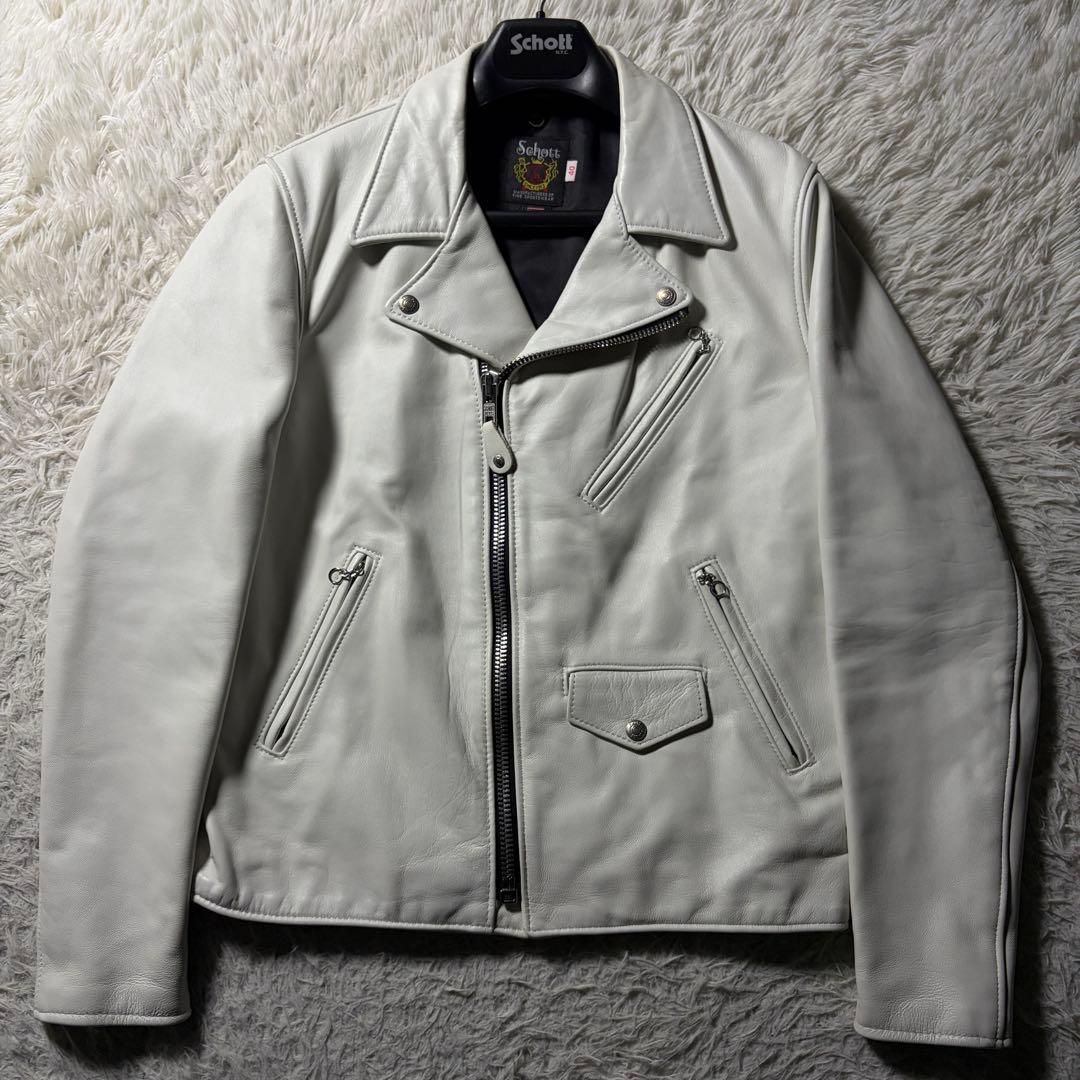 灰*二様 美品/希少カラー■schott ライダースジャケット 228US ホワ