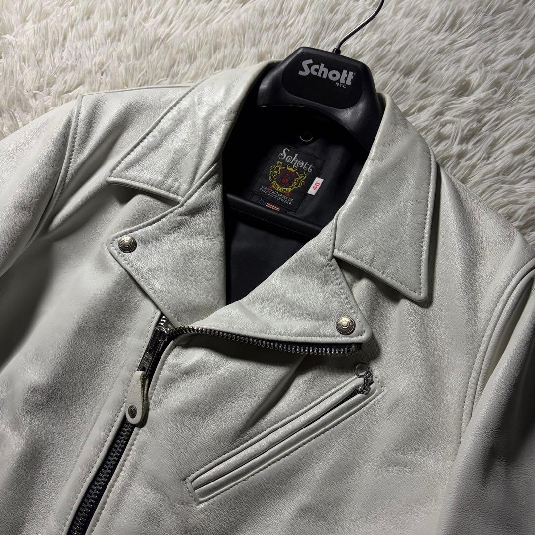 灰*二様 美品/希少カラー■schott ライダースジャケット 228US ホワ