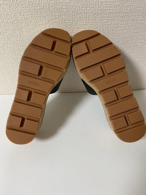 美品 HERMES 厚底Hサンダル 黒