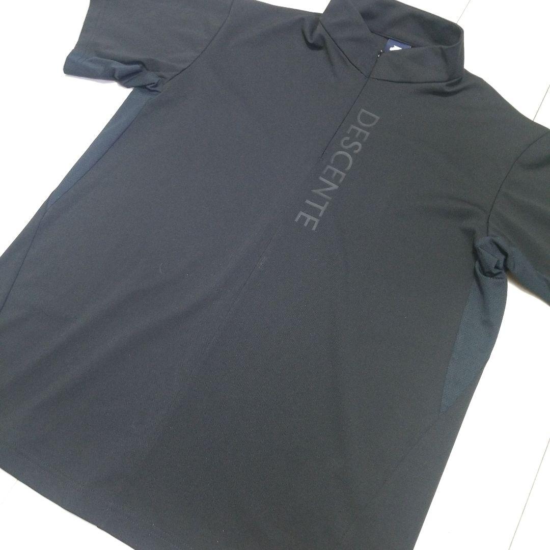 【美品】デサントゴルフ スタンドカラー ハーフジップ 半袖 シャツ ブラック M