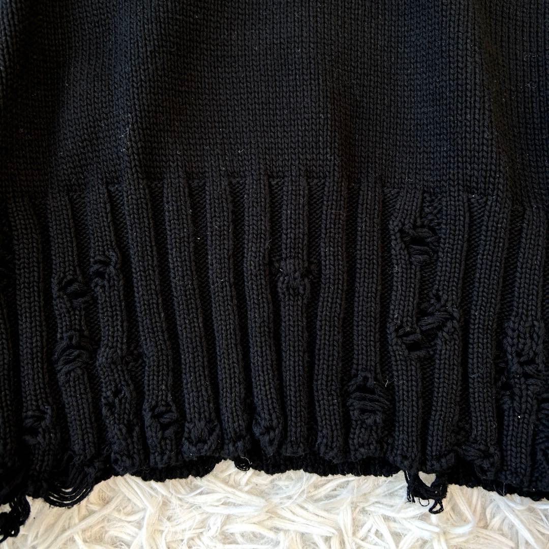 MARNI マルニ ブラックコットンクロップドベスト ダメージ加工 ニット ロゴ