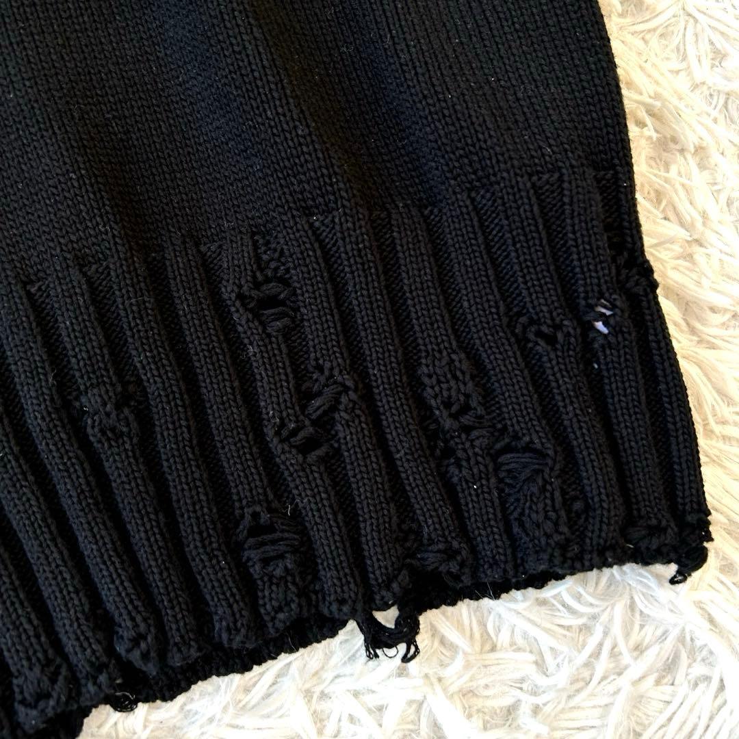 MARNI マルニ ブラックコットンクロップドベスト ダメージ加工 ニット ロゴ