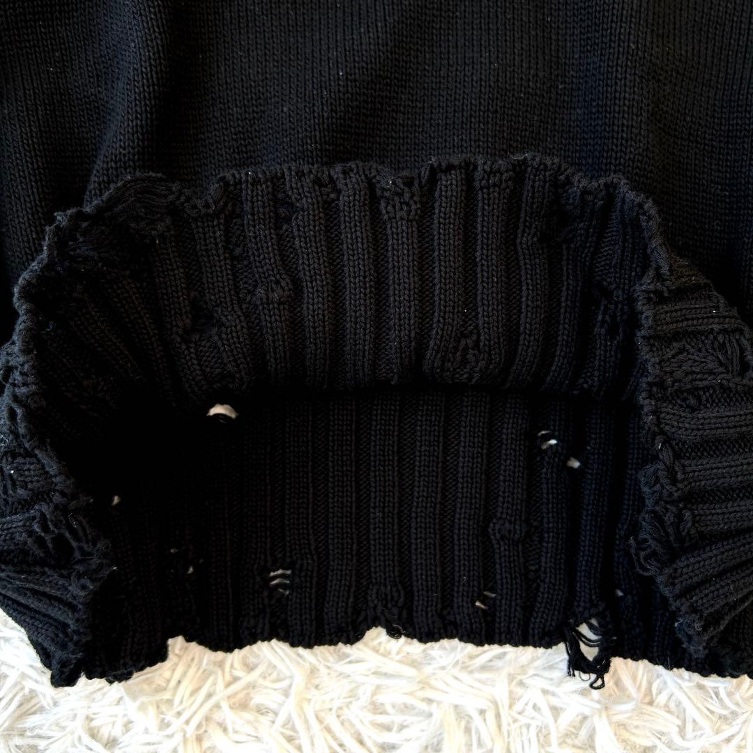 MARNI マルニ ブラックコットンクロップドベスト ダメージ加工 ニット ロゴ