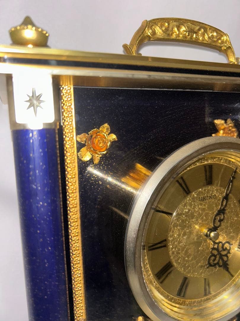 SEIKO セイコー 置時計 QW416G ネイビー 薔薇 高級 豪華　動作品私