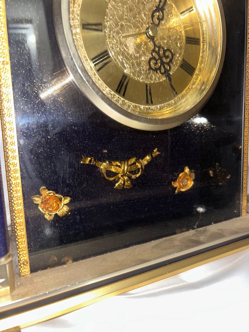 SEIKO セイコー 置時計 QW416G ネイビー 薔薇 高級 豪華　動作品私