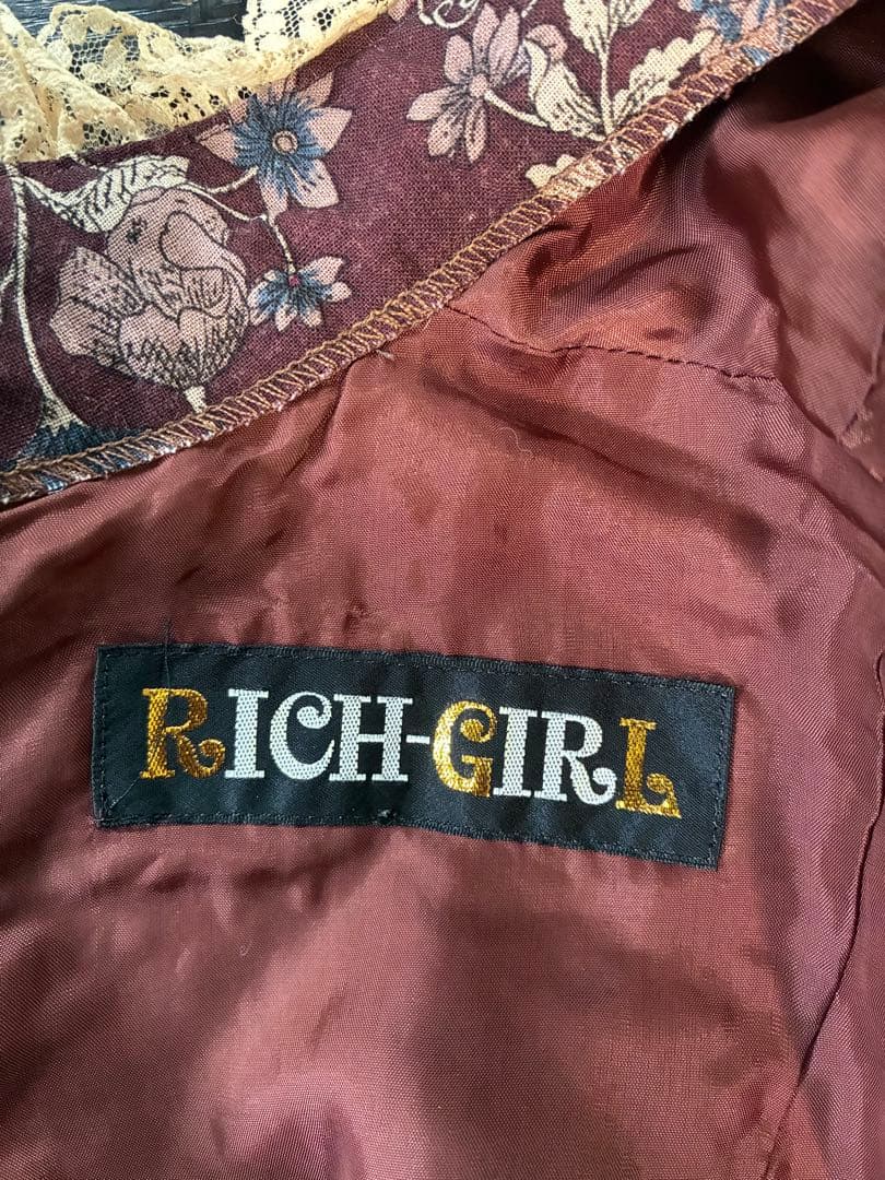 70s〜80s ロマンチック 花柄レース ロングワンピース RICH GIRL