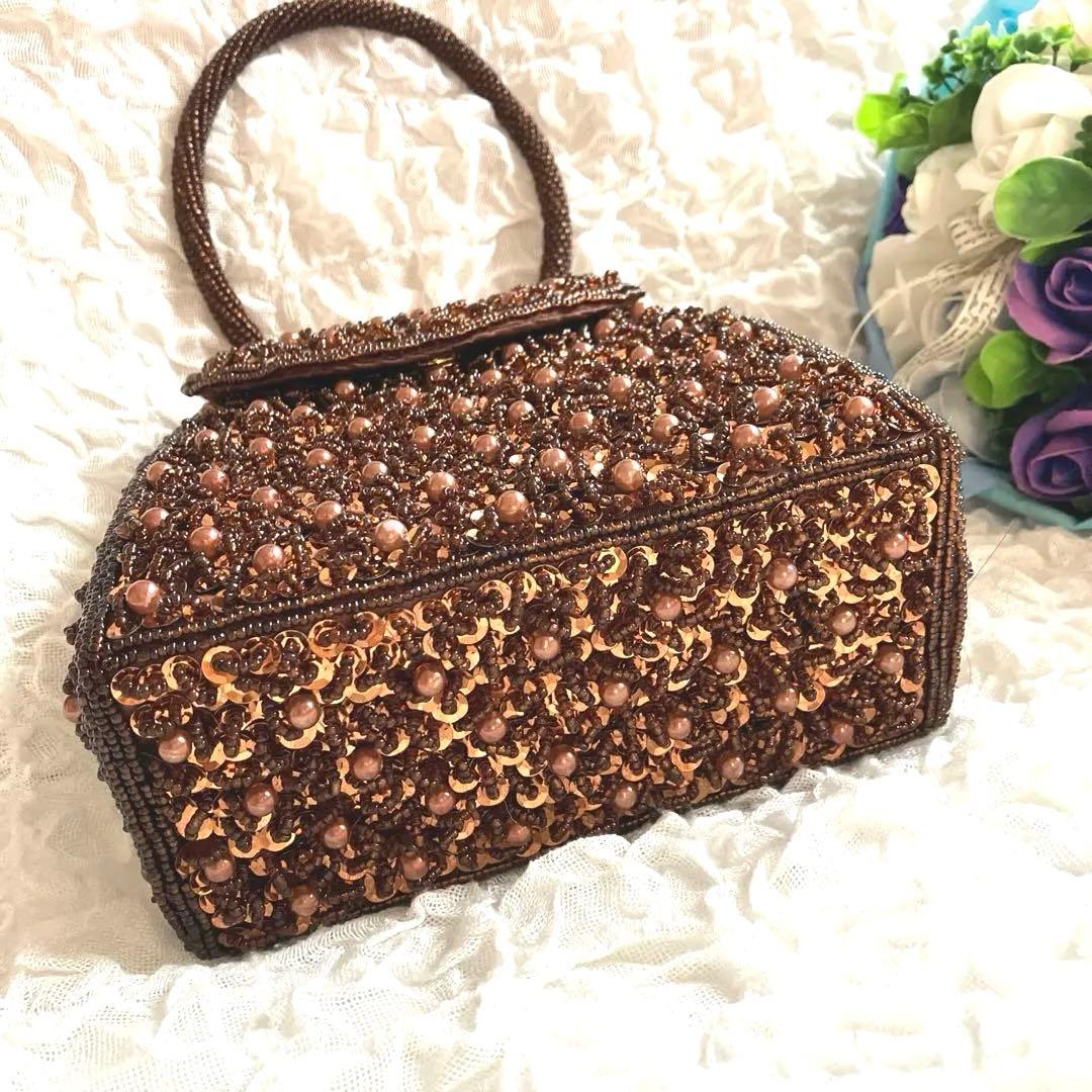 Kashiwaba Beads ビーズ装飾 パーティーバッグ　ゴールド