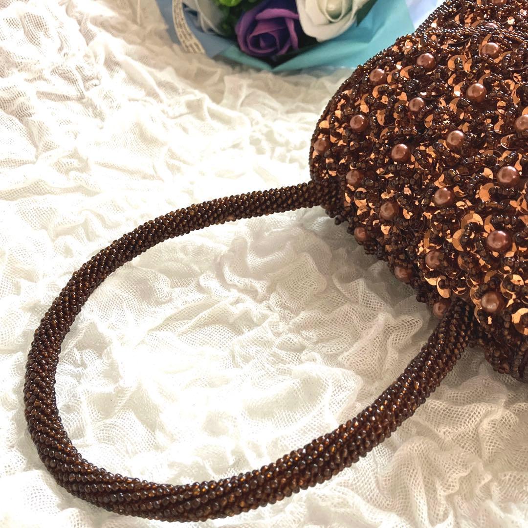 Kashiwaba Beads ビーズ装飾 パーティーバッグ　ゴールド