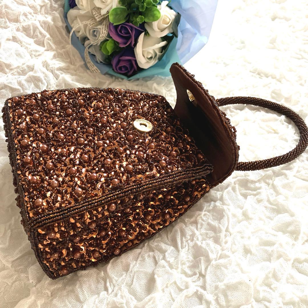 Kashiwaba Beads ビーズ装飾 パーティーバッグ　ゴールド