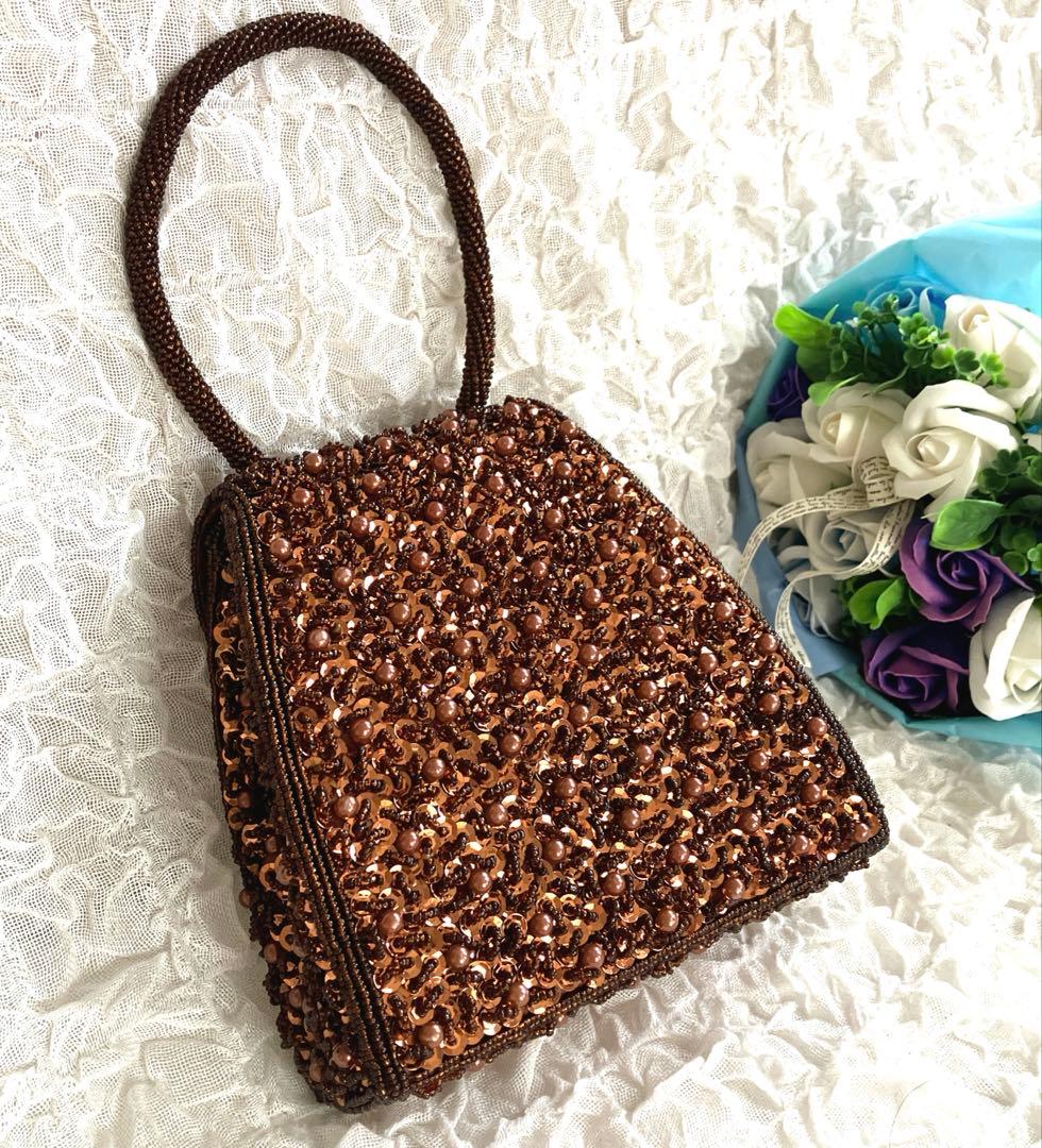 Kashiwaba Beads ビーズ装飾 パーティーバッグ　ゴールド