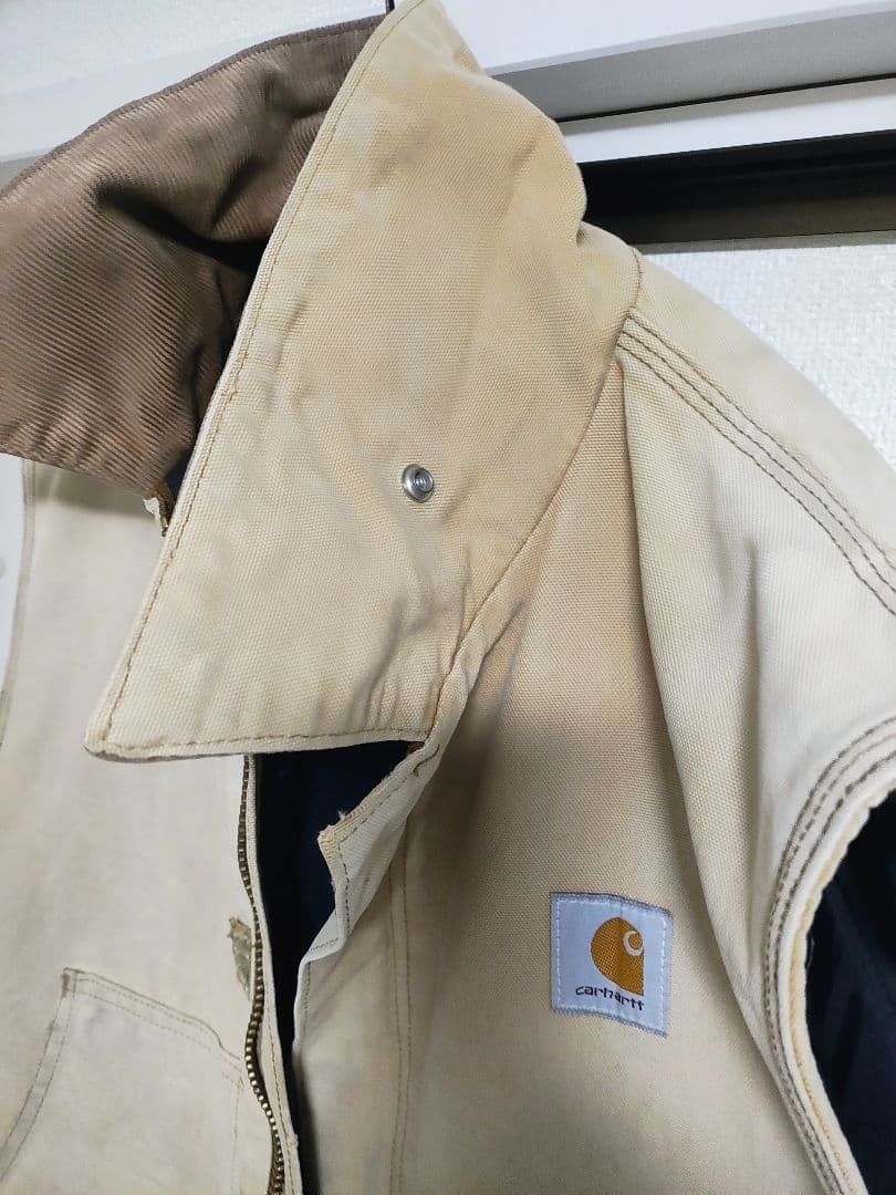 Carhartt ベージュ 黒 ダック生地 ベスト