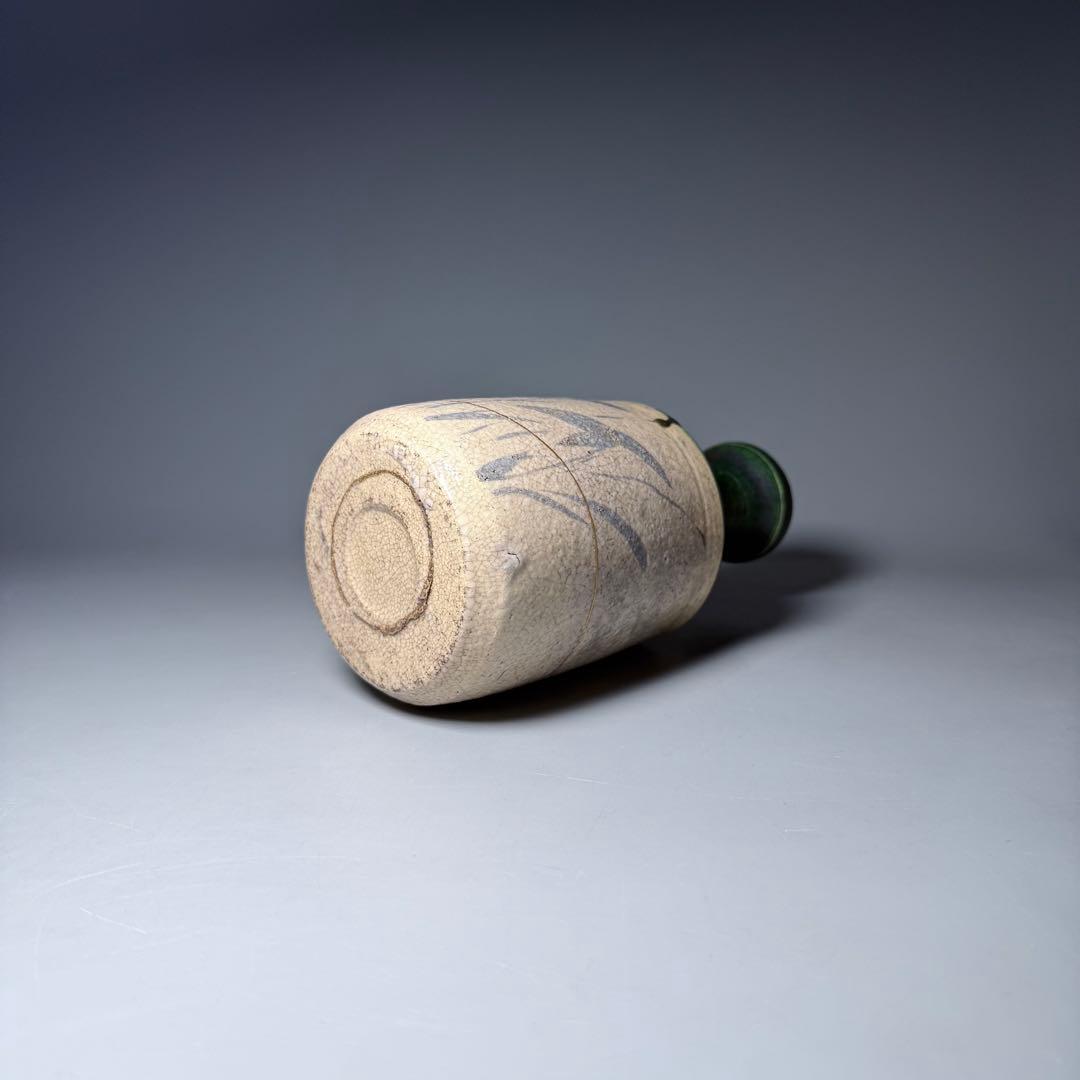 江戸時代　織部沢瀉文　花瓶　徳利　古美術　桐箱付　蒐集家旧蔵品　高19.5cm