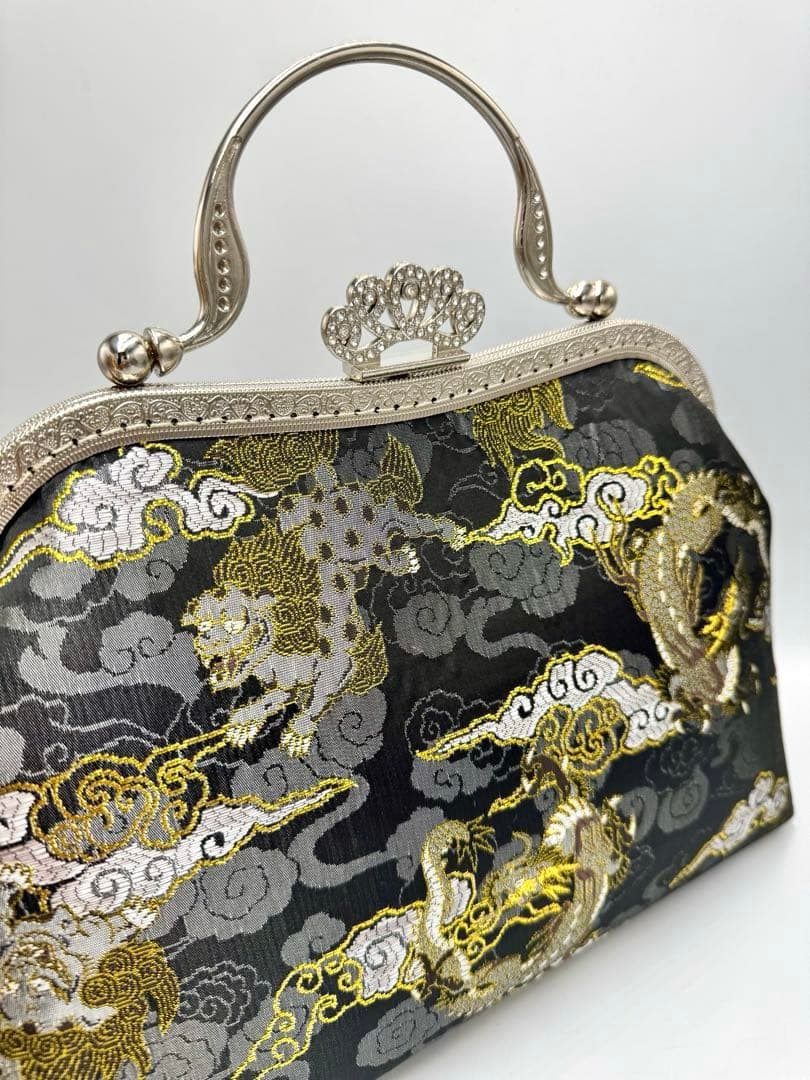 和柄金襴【ハンドメイド】がま口バッグ　#605
