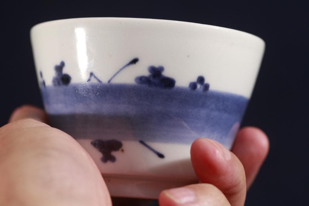 334　古伊万里染付輪太線猪口　無疵美品　江戸中期