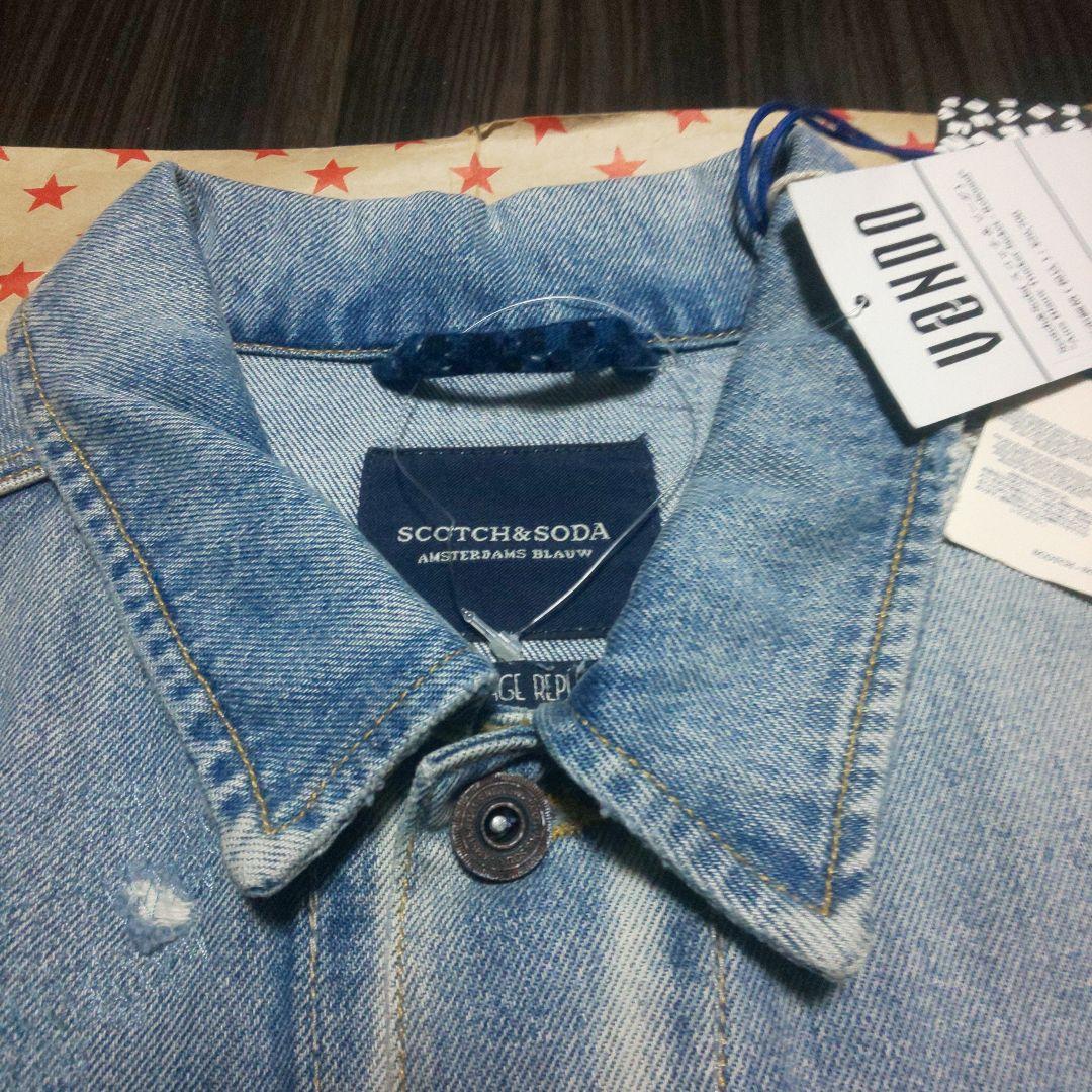新品SCOTCH&SODA ピンバッジ付き付きダメージ加工デニムジャケット