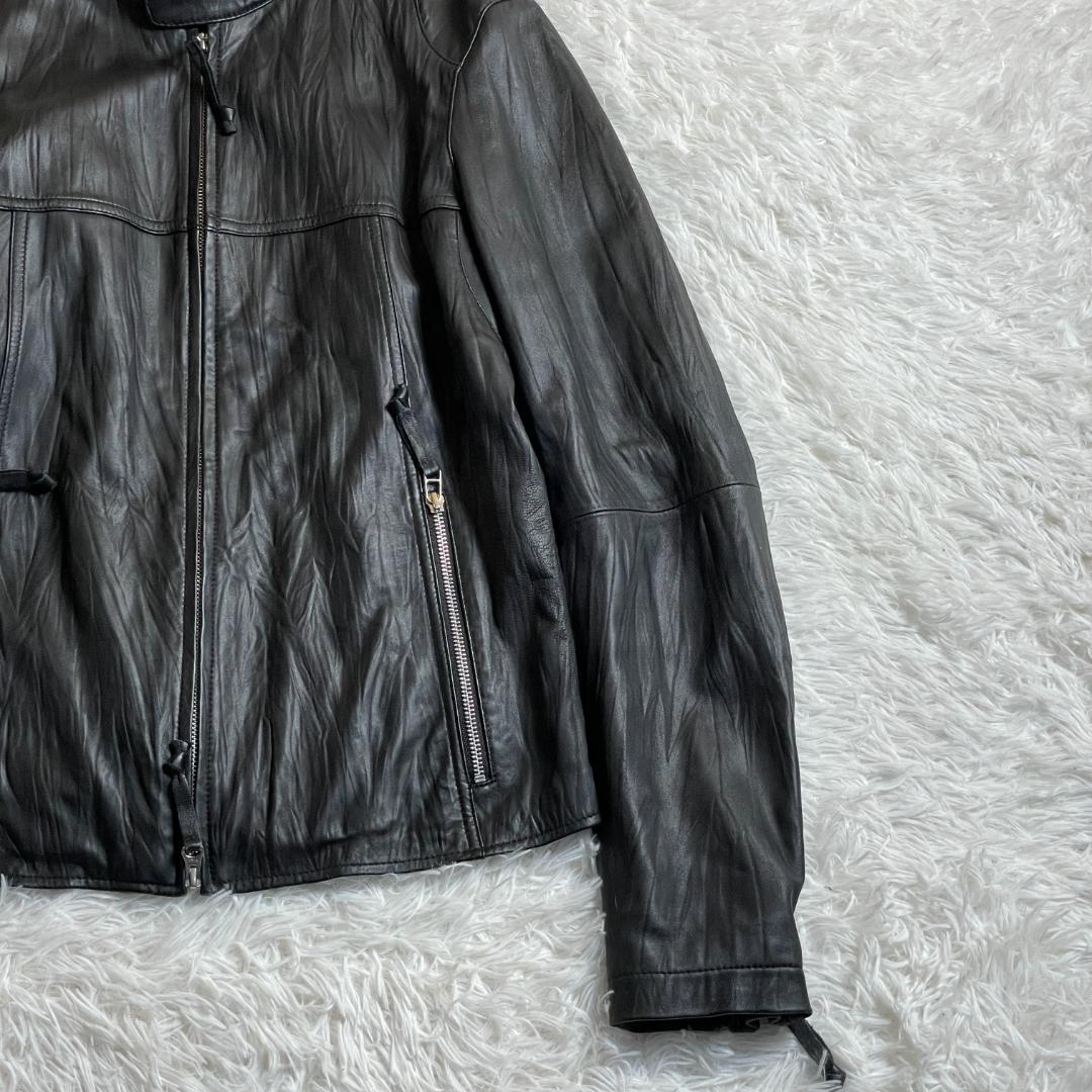 00s オールドユニクロ 羊革 シングルライダース ジャケット 黒 L 短丈