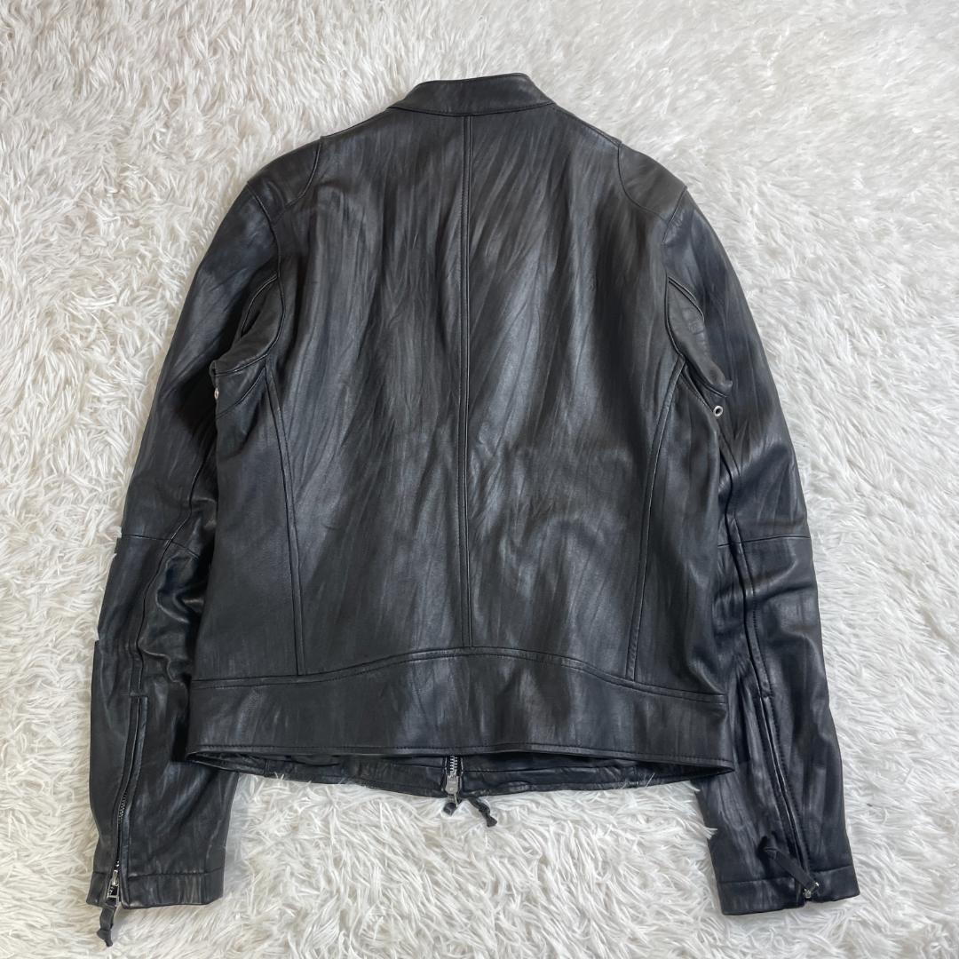 00s オールドユニクロ 羊革 シングルライダース ジャケット 黒 L 短丈