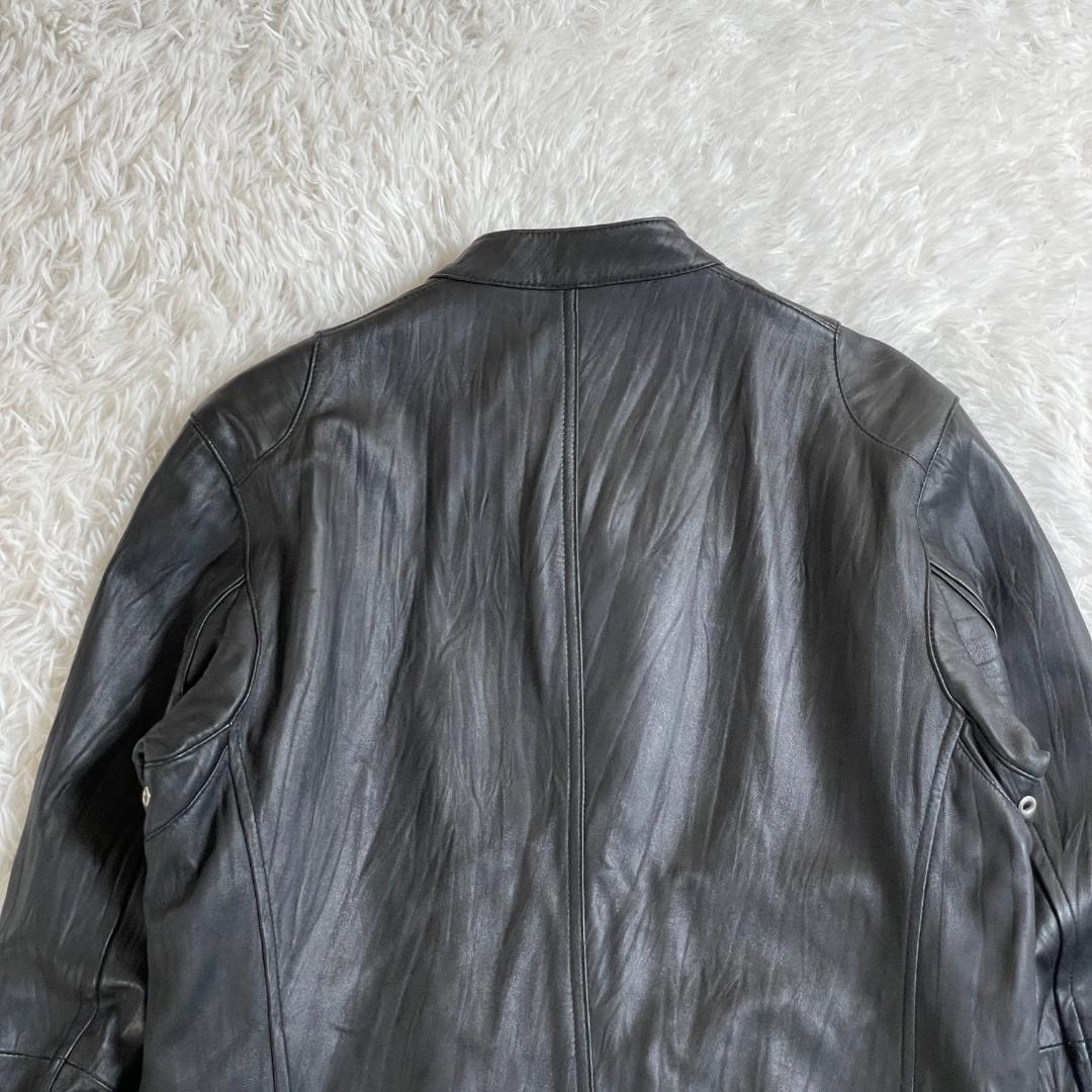 00s オールドユニクロ 羊革 シングルライダース ジャケット 黒 L 短丈