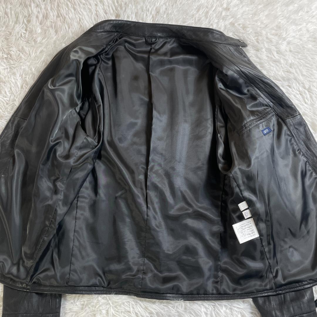 00s オールドユニクロ 羊革 シングルライダース ジャケット 黒 L 短丈