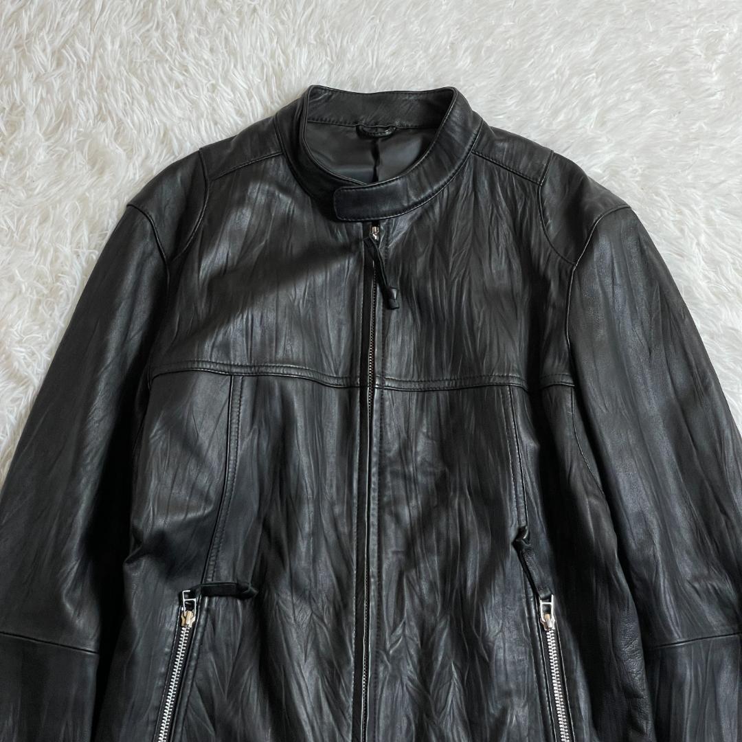 00s オールドユニクロ 羊革 シングルライダース ジャケット 黒 L 短丈
