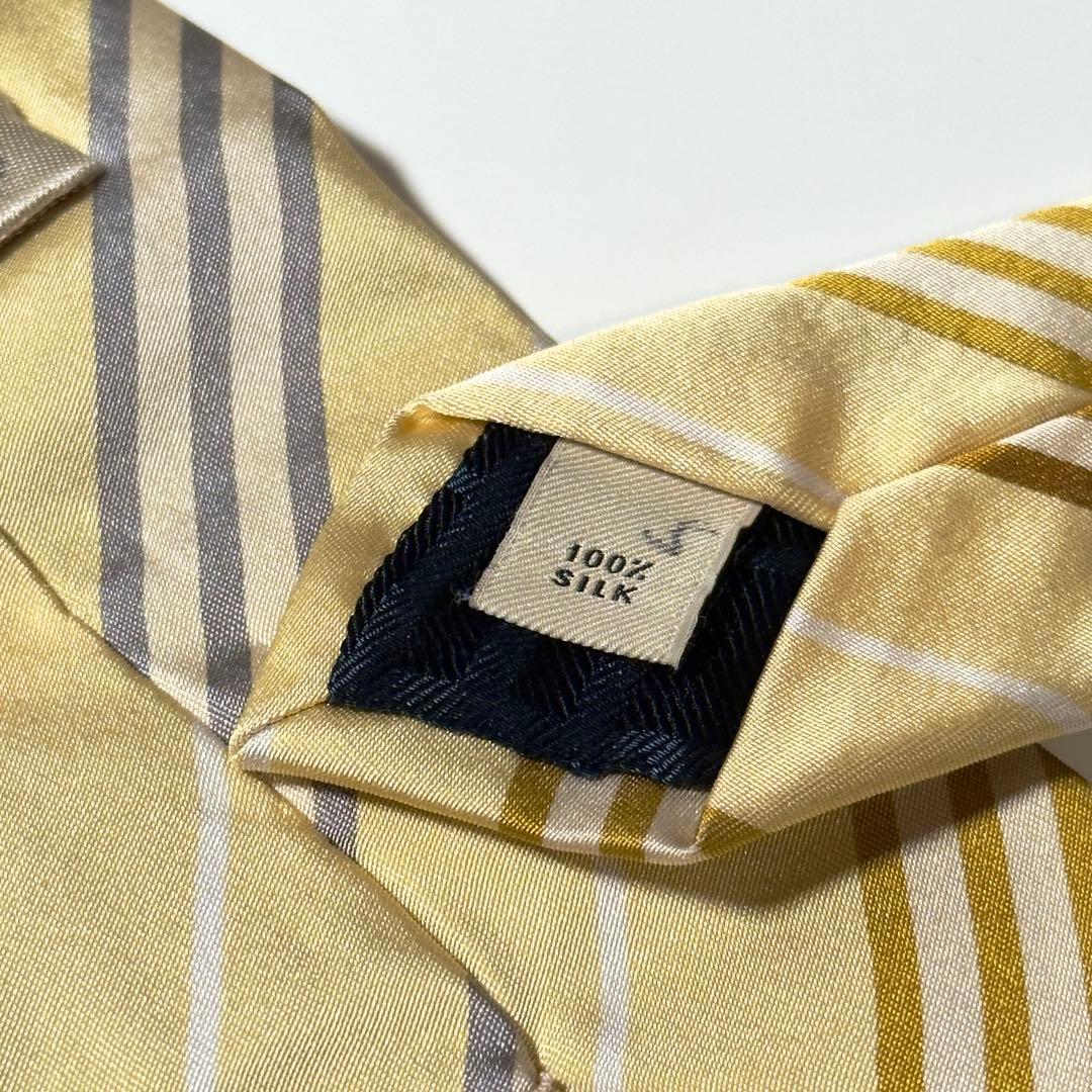 【美品】 Burberry バーバリー ストライプ柄 イエロー系 ネクタイ