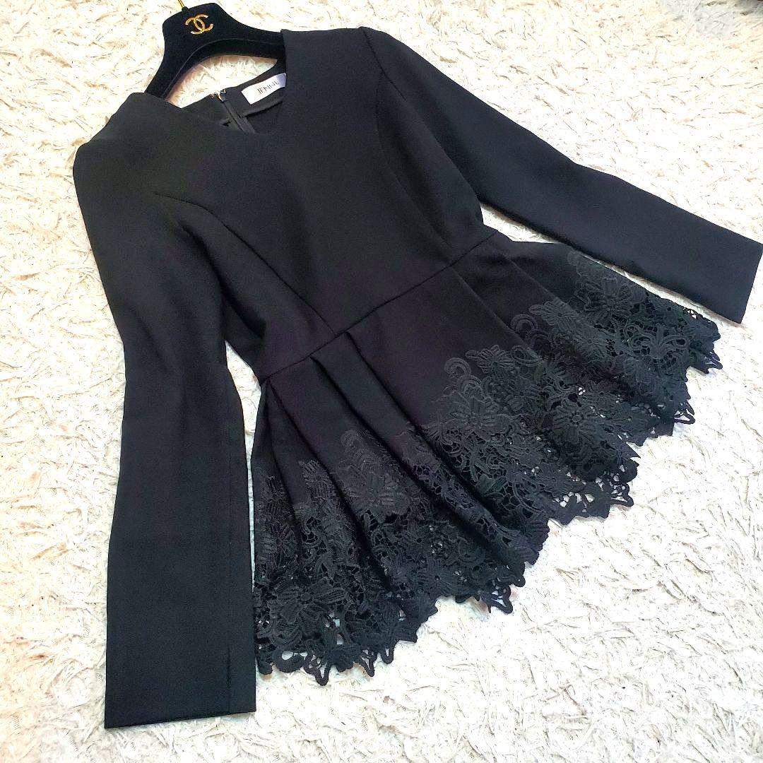 美品 JENNE ジェンヌ ペプラムレース ブラウス 無地 シンプル ブラック