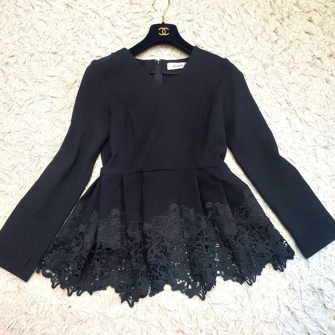 美品 JENNE ジェンヌ ペプラムレース ブラウス 無地 シンプル ブラック