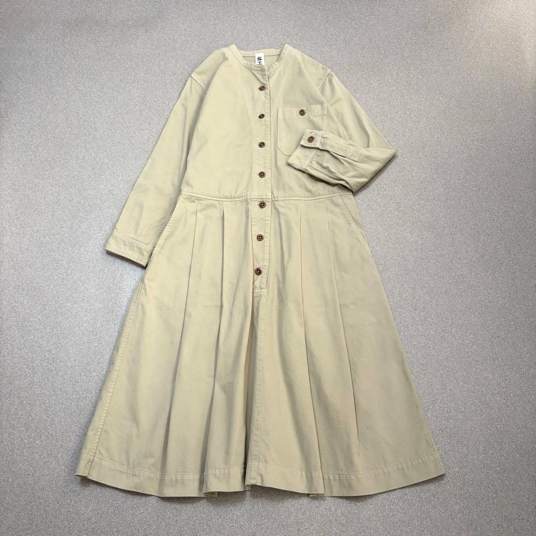 【洗える】MHL プリーツ シャツワンピース ロング 長袖 エムエイチエル