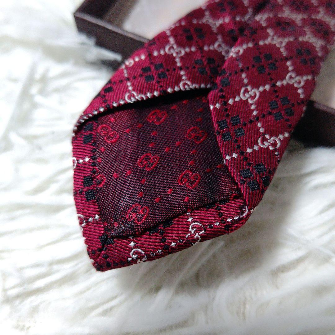 美品 現行タグ 細身 ✨️ GUCCI ネクタイ GG柄✕チェック 赤 7cm