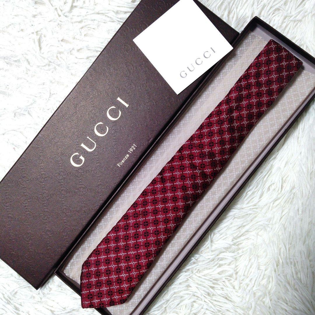 美品 現行タグ 細身 ✨️ GUCCI ネクタイ GG柄✕チェック 赤 7cm