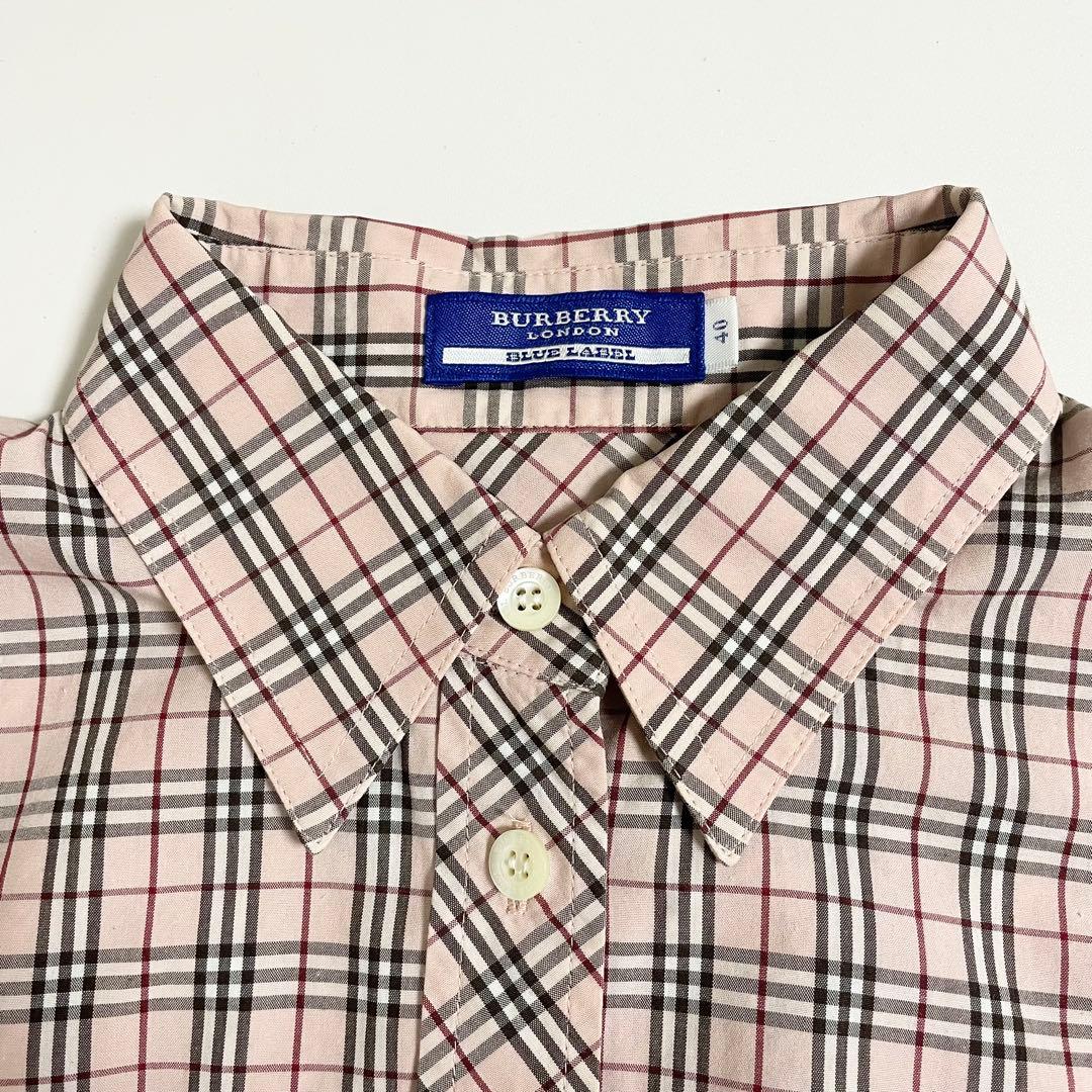 BURBERRY バーバリー ノバチェック ロゴ 刺繍 シャツ 40 ピンク