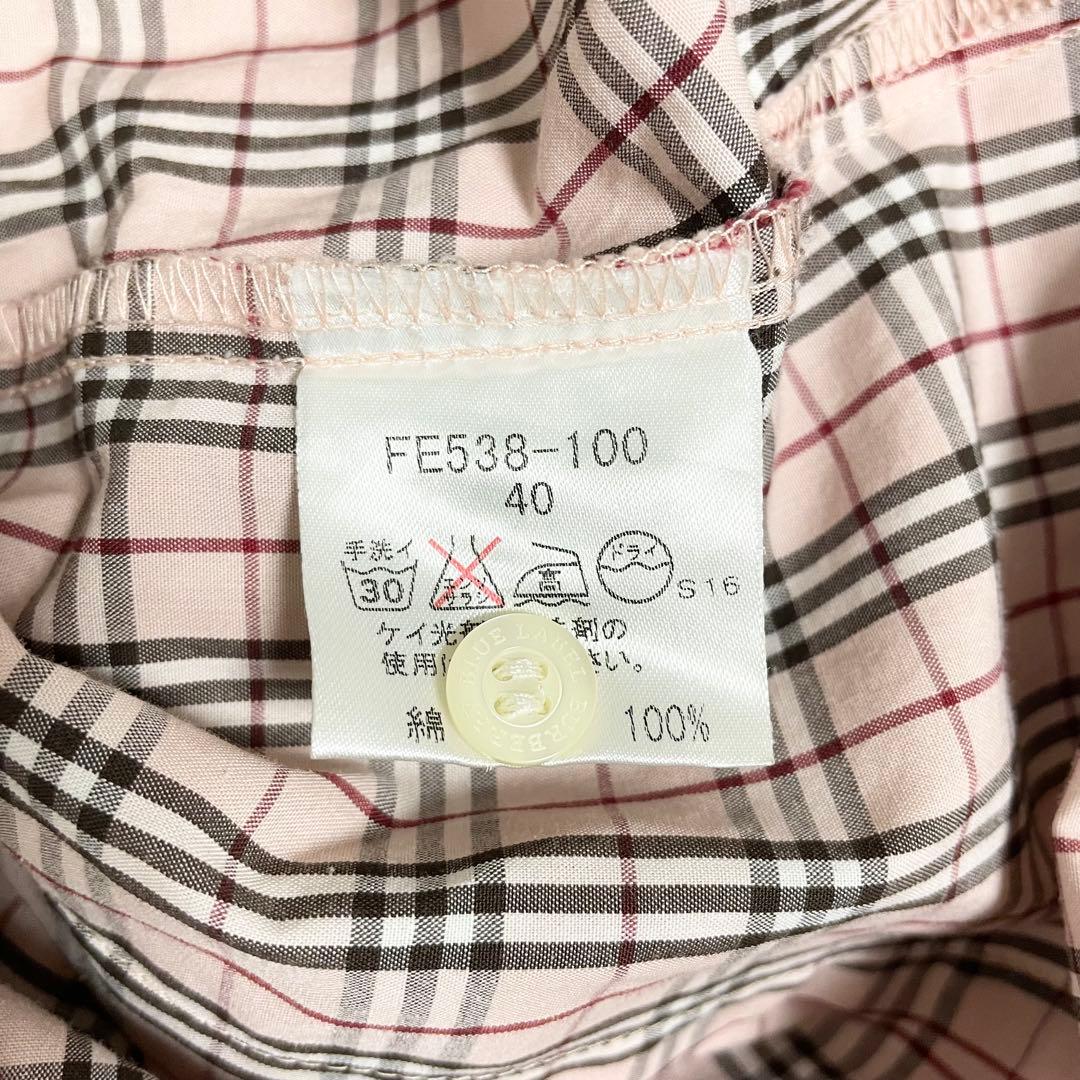 BURBERRY バーバリー ノバチェック ロゴ 刺繍 シャツ 40 ピンク