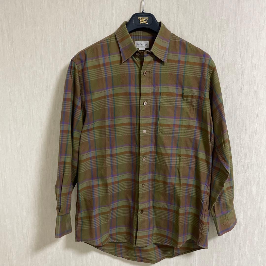 美品Burberrysバーバリーズ シャドーホースロゴ総柄チェック柄 真珠M