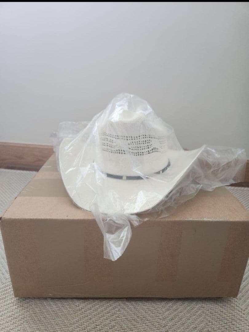 ホワイトカウボーイハット ストロー素材 (59.6 cm—60.6 cm)-XL