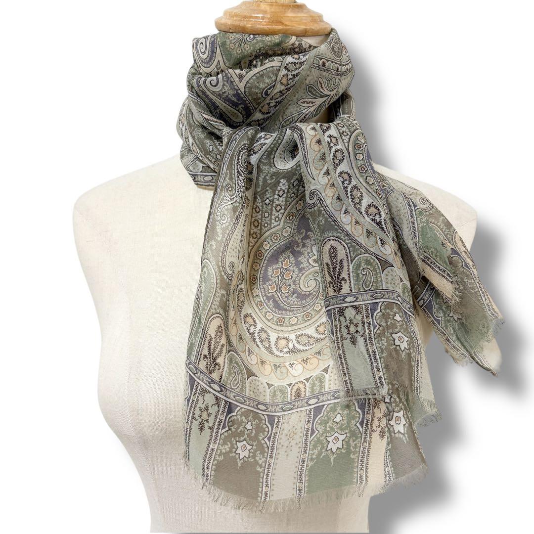 極美品✨ETRO エトロ ペイズリー柄 ストール シルク100%ニュアンスカラー
